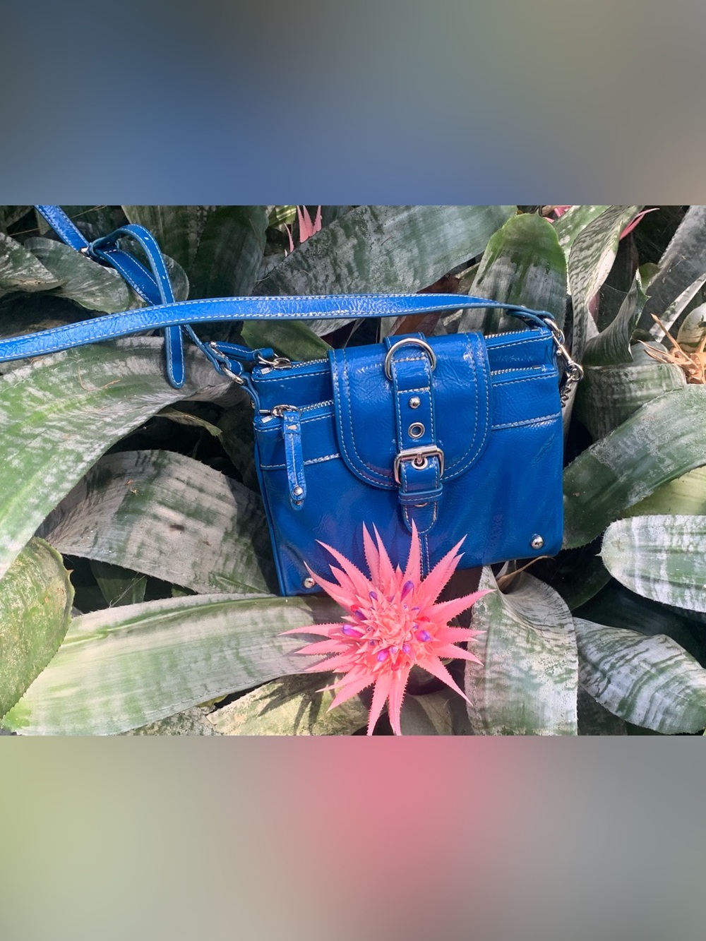 Nine West Gorgeous Bright Blue Crossbody / Shoulder Bag with chrome accents